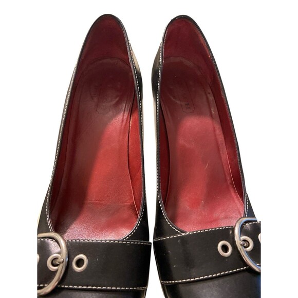 Coach Women’s Black Leather Heels Sz 8.5B Buckle Accent Round Toe Classic Pumps - Picture 11 of 14